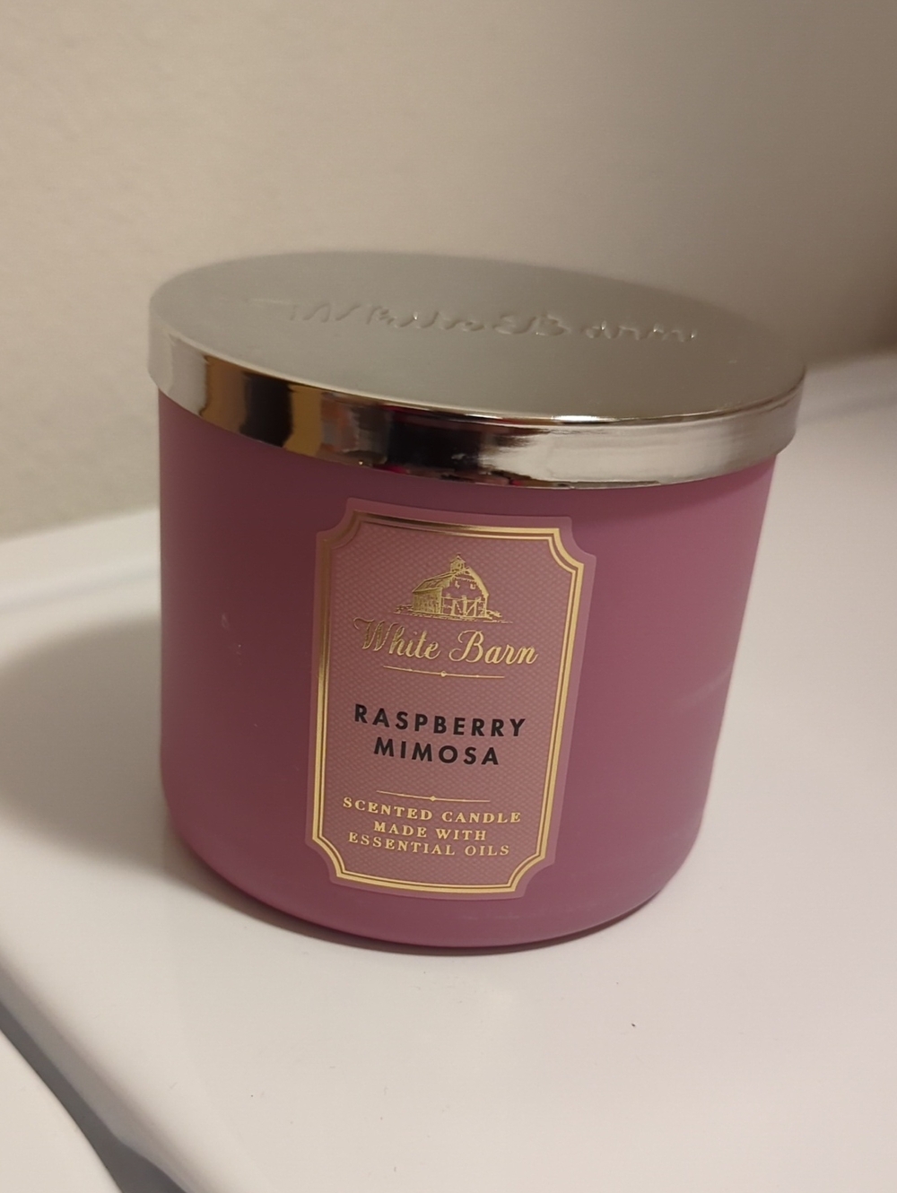 White Barn Raspberry Mimosa Candle - Mauve Pink Jar with Silver Lid